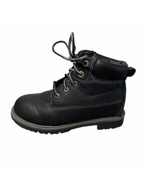 Hiking Boots Black Faux Leather Boys Girls 13 Lace Up Shoes Faded Glory